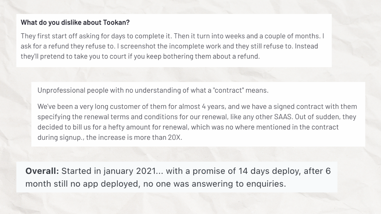 Customer reviews about Tookan's violation of agreements