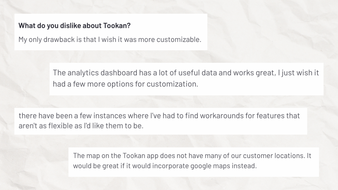 Customer reviews about Tookan's lack of flexibility