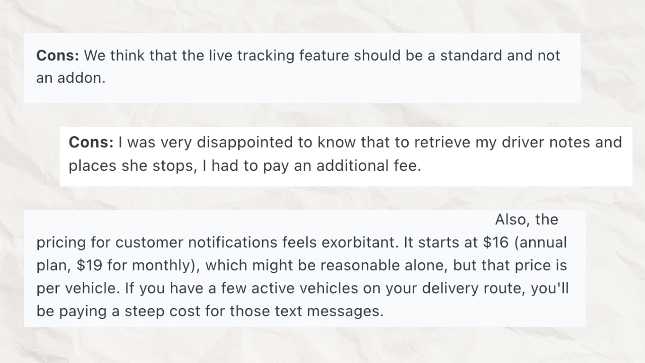 customer reviews about routific's paid add-ons