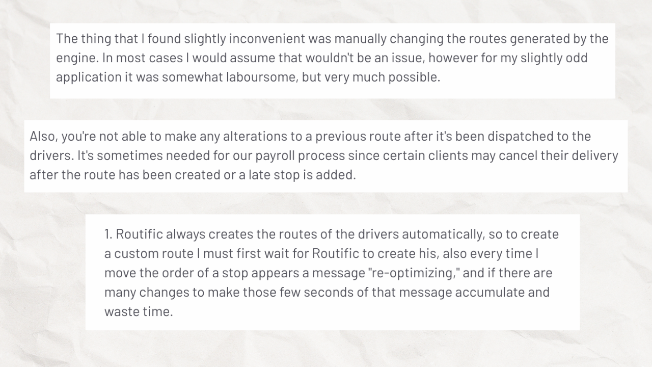 customer reviews about routific's lack of flexibility
