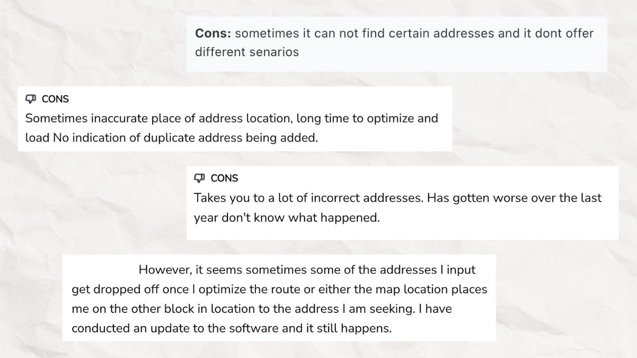 Route4Me customer reviews about address accuracy