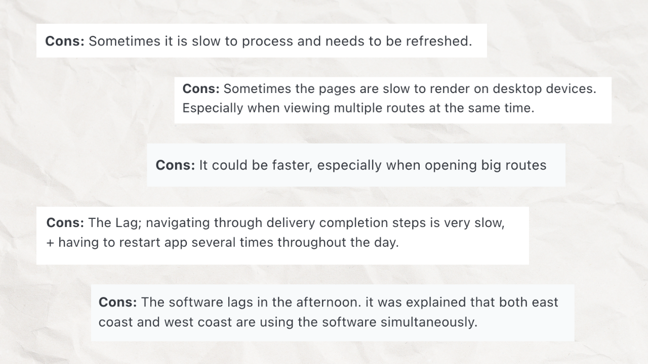 Route4Me customer reviews about platform speed