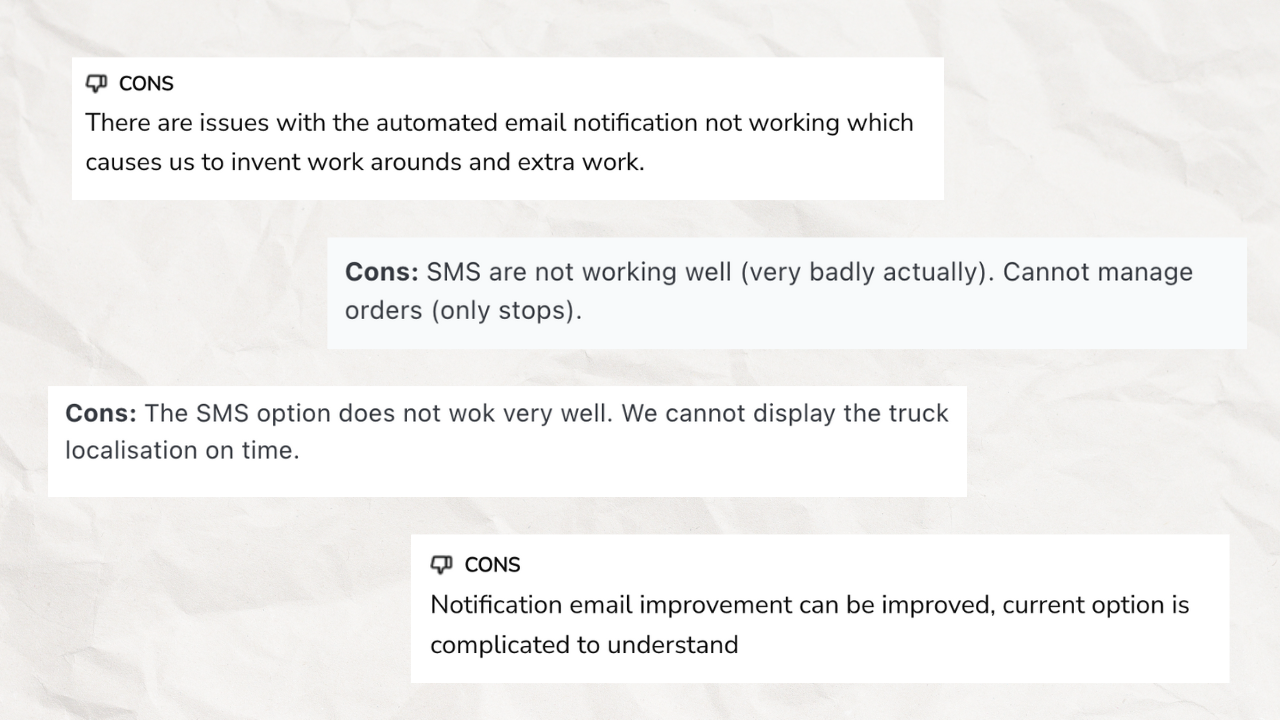 Route4Me customer reviews about notifications