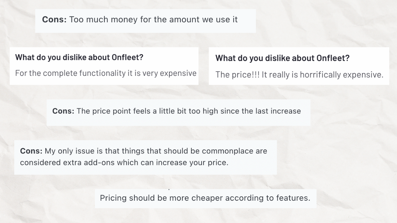 onfleet price complaints